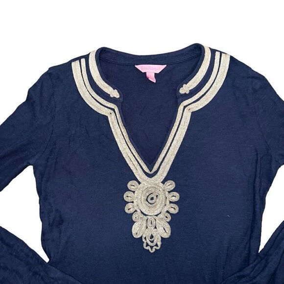 LILLY PULITZER True Navy Blue / Metallic Gold Emerson Tunic Size S - Picture 3 of 10